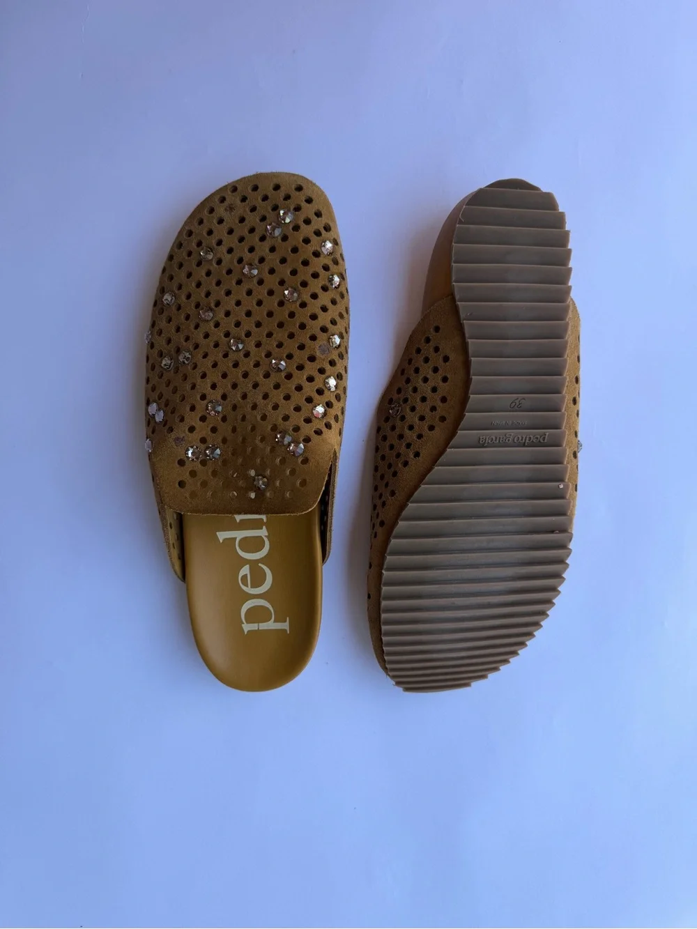 Pedro Garcia Tan Suede Crystal-Studded Slip-On Mules - Picture 3 of 4